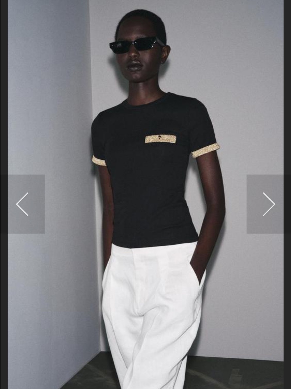 NWT Zara Black Short-Sleeve Tee with Gold Trim S